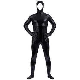 Aniler Unisex Shiny Metallic Open Face Zipper Stretchy Zentai Bodysuit (XX-Large, Black)