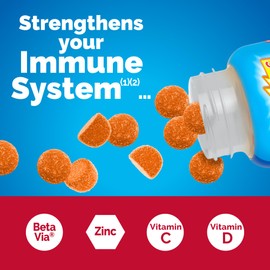 Emergen-C Immune+ Triple Action Immune Support Gummies, BetaVia (R), 1000mg Vitamin C, B Vitamins, Vitamin D and Antioxidants, Super Orange, Back to School Essentials - 45 Count