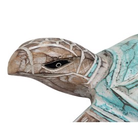WorldBazzar Beautiful HUGE COASTAL TURTLE Hand Carved Out of Solid Wood Ocean Beach Fish Coral Statue Teal