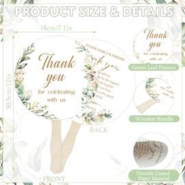 Tarklanda 50PCS Wedding Hand Fans Greenery Wooden Wedding Fans for Guest Thank You for Celebrating with Us Handheld Paper Fans with Wood Handle for Wedding Bridal Shower Favor Party Supplies (Leaf)