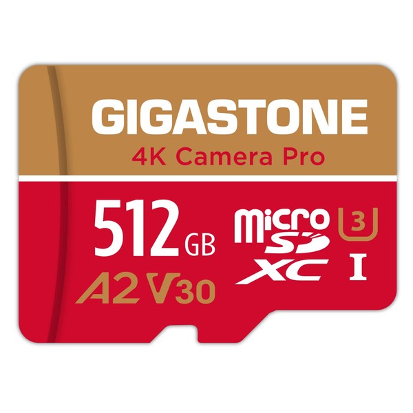 Gigastone 512GB Micro SD Card, 4K Ultra HD Video Recording, Gopro Action Camera, Sports Camera, High Speed 4K Game Operation Verified, 100MB/s, UHS-I A2 V30 U3 Class 10