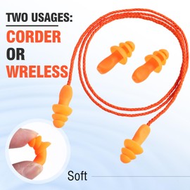 Tondiamo 200 Pairs Ear Plugs Reusable Silicone Earplugs with Cord Sleeping Individually Wrapped Hearing Protection Noise Cancelling Earplugs for Work Construction Shooting Sports (Orange)