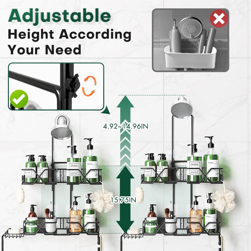 Sewulidon Stainless Steel Hanging Shower Caddy for Handheld Shower Heads,Adjustable