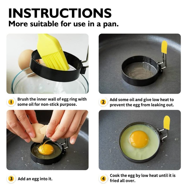 2.9 inch Egg Rings Set of 2 with Silicone Handle,