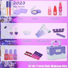 Kids Makeup Kit for Girl - Safe and Washable Makeup for Kids, Real Girls Makeup Kit, Toddler Makeup Kit with Cosmetic Case, Girls Toys Age 4-12, Princess Toys Birthday Gifts for Girls(Light Purple)