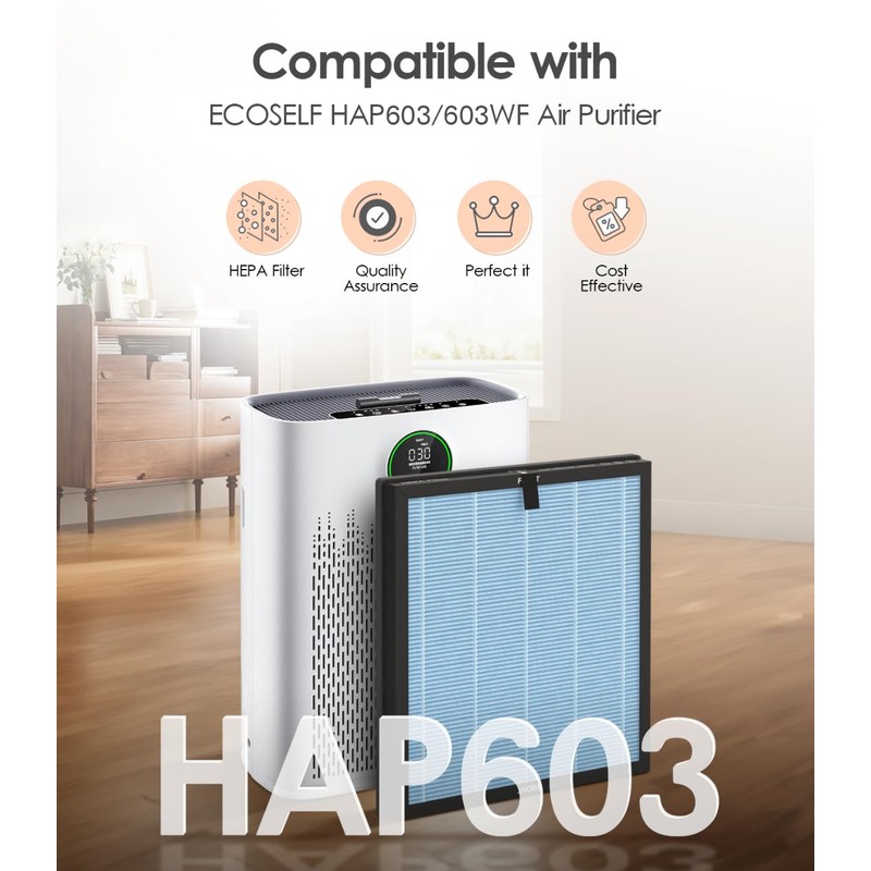 VALZONE 4-Pack HAP603 Replacement Filters, Compatible with ECOSELF HAP603/HAP603WF Purifier