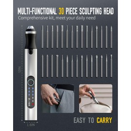 Vanlgs White Cordless Engraving Pen Kit - 30 Blades Rotary Tool for Metal/Wood/Glass/Plastic, USB Rechargeable Precision Engraver, Compact 2.7x4.7x1.2in - DIY Crafting Tool for Beginners Professionals