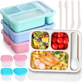 TOUWMX TOUWMX 4 Pack Snack Containers, 36OZ Bento Box for Kids Lunchable Container with Utensils & Dressing Container, 4 Compartments Meal Prep Bento Box Lunch Containers Snackle Box Container