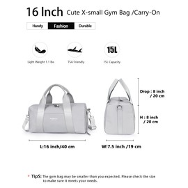 PHSYNI Compact Sports Gym Bag for Women and Men, Cute Mini Duffle Bag with Wet Pocket & Shoes Compartment, Personal Item Travel Workout Bag, 16"-Small, Grey