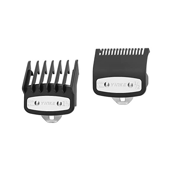 Yinke Clipper Guards Premium for Wahl Hair Clippers Trimmers with Metal Clip - 2 Cutting Lengths is 1 1/2â and 1/2â (1.5 and 4.5 mm) Fits Most Size Wahl Clippers (2PCS, Black)