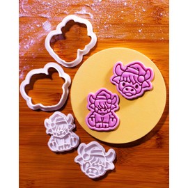 BAKERLOGY Mooey Christmas – Mini Highland Cow Cookie Cutter and Stamp Set (2") – Cute Santa Cow Face & Full Body Designs for Christmas Holiday Baking, Festive Treats and Edible Crafts