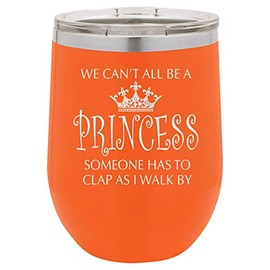 Princess Engraved Insulated Stainless Steel Wine Tumbler, 12 Oz, Orange