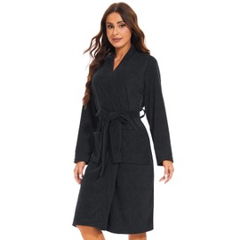 Ymmchy Soft Bathrobe Women's Terry Cloth Dressing Gown Lightweight Sauna Gown Women Sauna Robe, black