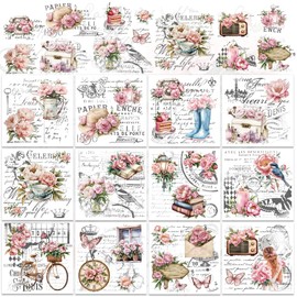 WEBEEDY 12 Transfer Aufkleber Pfingstrose Blumen Rub on Transfer Stickers Vintage Transferfolie Musik-Symbole Schmetterling Blumen Wasserdichte Aufkleber für Möbel,Holz,Scrapbooking,DIY Basteln Deko