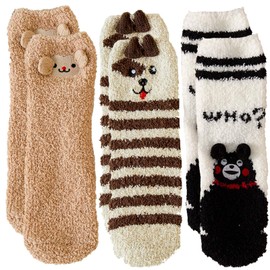 3 Pairs Womens Fluffy Socks, Soft Fuzzy Socks Winter Comfy Warm Fluffy Socks Coral Fleece Socks Animal Bed Socks for Women and Girls for Winter