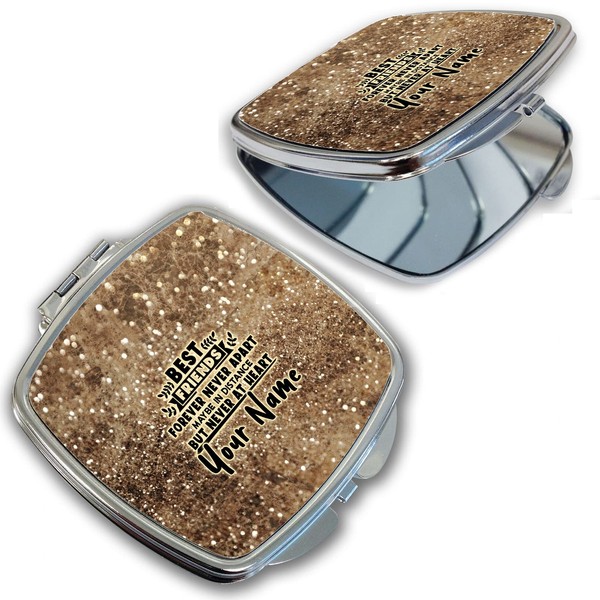 Bleu Reign Compact Personalized Pocket Mirror Custom Name Brown Shimmer
