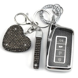 YIKECASE Key Fob Cover with Diamond Keychain Compatible with Lexus Car Key Holder Case Compatible with RX ES GS LS NX RS GX LX RC LC Smart Remote Key Protector for Women, 4 Buttons (Black-Heart)