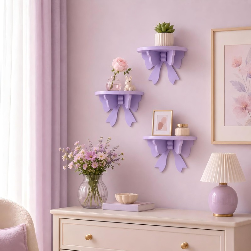 Purple Kawaii Room Decor Floating Shelf, with Mounting Kit 50Cute