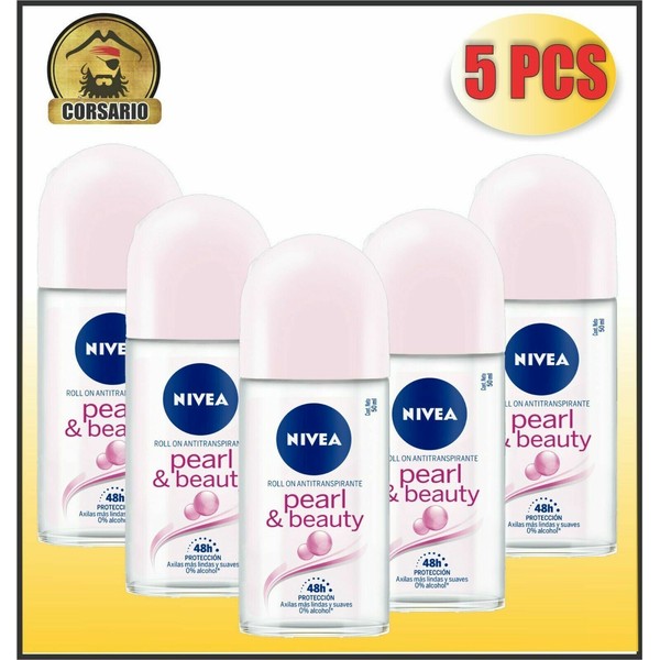 NIVEA WOMEN'S DEODORANT ROLL-ON PEARL AND BEAUTY ( PACK X5 ) Plastic Bottle