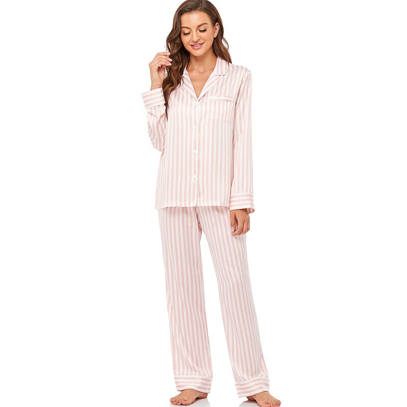 Serenedelicacy Serenedelicacy Women's Satin Pajama Set Long Sleeve Button Down