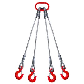 YATOINTO 4 Leg Bridle Wire Rope Slings 15T, 1/2"x5' Large Lifting Cable Sling Rope, 6610lb Vertical Rated, Eye Hooks with Safety Latches, Heavy Duty Rigging Cable with Sling Hooks for Lifting & Towing