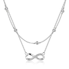 ALEXCRAFT Sterling Silver 925 Chains with Zirconia Necklace for Women, 14K Gold-Plated Adjustable 2 in 1 Stackable Layered Chains with Heart Pendant Necklaces Boho Jewellery Chains Women