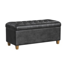 HomePop Home Decor | Button Tufted Storage Bench | Ottoman Bench with Storage for Living Room & Bedroom, Black Faux Leather