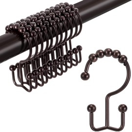 Shower Curtain Hooks Rings, Double Sided Shower Hooks Rust Proof for Bathroom Shower Rods Curtain, Durable Stainless Steel Bathroom Shower Curtain Hangers, Bronze, Set of 12