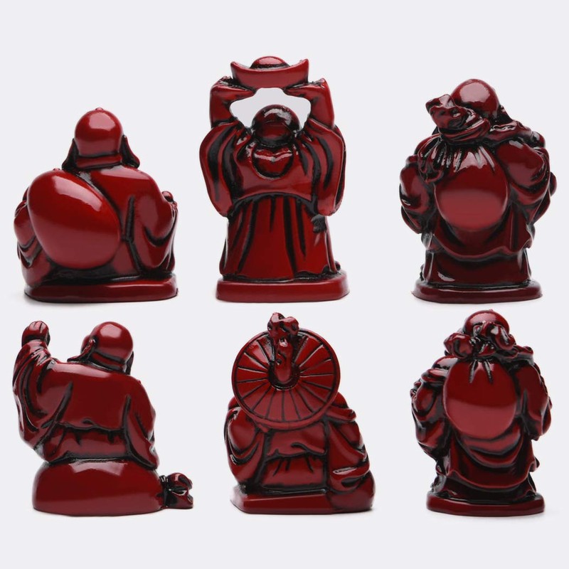 BRABUD Feng Shui 2in Red Resin Laughing Buddha Statue Figurines