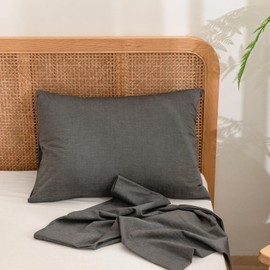 BESTOUCH 100% Washed Cotton Pillowcase for Hair and Skin Linen Feel Soft Comfortable Breathable 2 Set Pillow Case with Envelope Closure Solid Dark Grey Queen 20x30 Inches