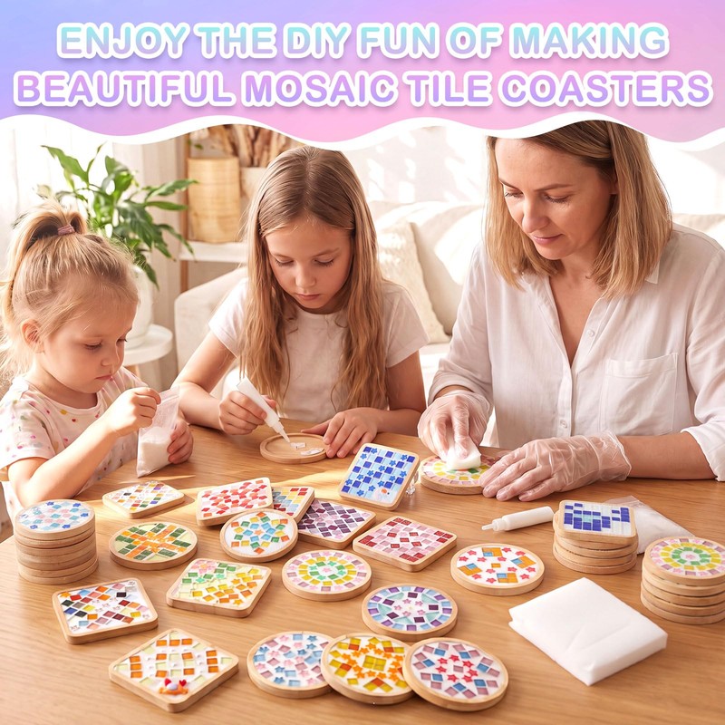 48 Sets Mosaic Coaster Kit with Glass Tiles,Sparkle Style