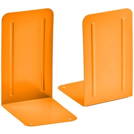 Acrimet Steel Metal Bookends for Shelves, Heavy Duty, for Large Books, 6 7/8" Tall X 4" Wide X 4 1/2" Deep, Orange Citrus Colored, 1 Pair