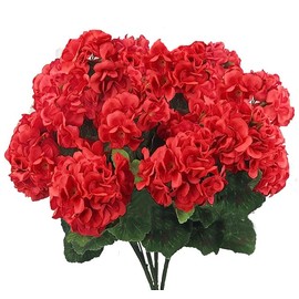 FERIAL4PCS Artificial Red Geranium Silk Flowers Outdoor Plant Bush Faux Flowers Geraniums for Floral Home Decor Outdoor Indoor Garden Patio Grave Cemetary Vase Table Centerpiece