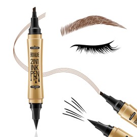 Boobeen Liquid Eyebrow Pen Eyeliner Dual-ended, 4 Tip Eye Brow Pencil Ink Liner Kit for Matte Eye Makeup, Glides on Smoothly