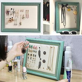 EHERDM Earrings Display Holder with 40PCS Pins Wooden Picture Frame Stand Linen Pad Vintage Jewelry Display Organizer for Necklace Bracelet Gift for Women Mom