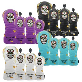 Golf Headcover Utility Cover Set Driver 460cc 440cc Cover Wood Cover UT Cover Waterproof Mexico Skull (1 Black DR)