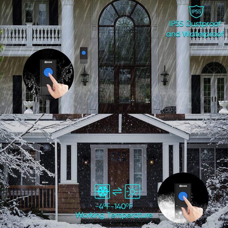 Wireless Doorbell, EECOO Wireless Bell Waterproof Set, Wireless Doorbell, 58