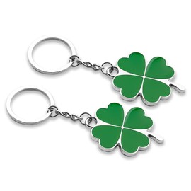 Miaija 2Pieces St.Patrick Day Shamrock Keyring Good Luck Keyring with Four Leaf Clover Fortune Charm Clover Keychain for Small Bag Gifts Family Friend