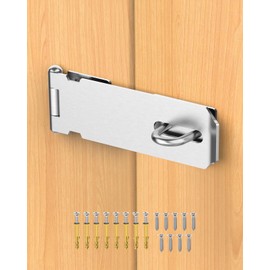 MeBantoo Door Hasp Lock Latch, 5 Inch Barn Door Lock Latches, 304 Stainless Steel Gate Latch Padlock Clasp Lock Hinges Lock for Shed, Drawers, Cabinets, Doors (Silver - 1pc)