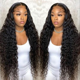 13x4 Deep Wave Lace Front Wigs Human Hair Wigs for Black Women Lace Front Glueless Wigs Human Hair Pre Plucked with Baby Hair Deep Curly Wave Lace Frontal Wigs Human Hair Wig 180% Density 32 Inch