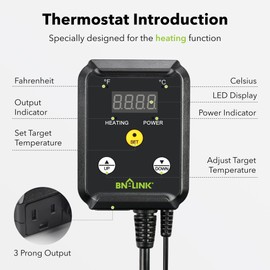 BN-LINK Digital Heat Mat Thermostat Controller for Seed Germination, Reptiles and Brewing Breeding Incubation Greenhouse, 40-108°F, 8.3A 1000W ETL Listed