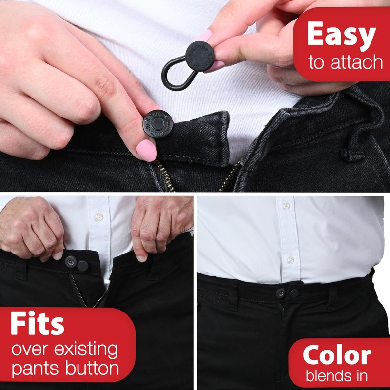 Flexible Waist Extenders for Jeans & Pants, Black (Pack of