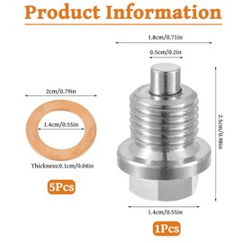 Magnetische ÖLablassschraube M14X1,5, Ölablassschraube mit Dichtring Ölschraube Magnetische Dichtung Ölwannenablassmutter, Edelstahl Ölwanne Auto Ölschraube mit Dichtungen, für die Meisten Auto