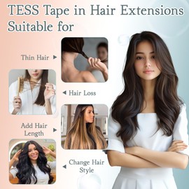TESS Tape In Hair Extensions Human Hair Real Hair Invisible Thin Type 10 Pcs 15G Lightweight For Highlight Straight - #1B Natural Black - 16 Inch