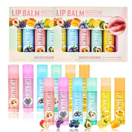 12 Pieces Fruity Lip Balm Set - Lip Care Set - Moisturising Lip Balm & Lip Gloss Set with 6 Fruit Fragrances - Lip Balm Stick for Dry Lips - Teenager Girls Gifts