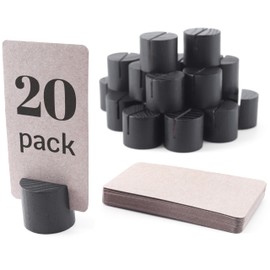 20 Pack Mini Wood Table Number Holders with 25Pcs Kraft Paper Place Cards - Place Card Holders, Dinner Table Card Holders, Name Card Holders for Tables, Wooden Picture and Sign Holder (Black)