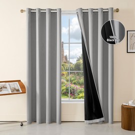 MEEYIUS Blackout Curtains for Bedroom Grommet Thermal Insulated Room Darkening Curtains with Black Liner, Set of 2 Panels, Grey, 52x54 Inch