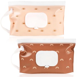 FEBSNOW FEBSNOW 2 Pack Baby Wipes Dispenser, Portable Refillable Wipe Holder Baby Wipes Container Travel Wipes Case Reusable Boho Wet Wipes Pouch