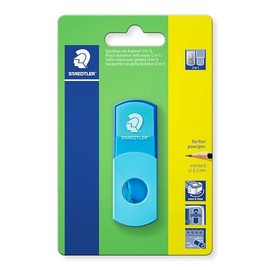 STAEDTLER 511SEF30BK Neon Turquoise Pencil Sharpener with Eraser, Phthalate and Latex Free, for Standard Size Pens, Resealable, 2 in 1 Sharpener on Blister Card