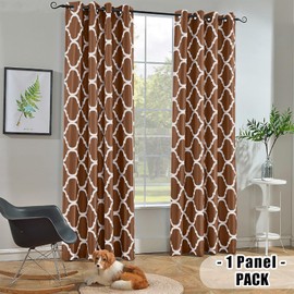 Melodieux Moroccan Fashion Room Darkening Blackout Grommet Top Curtains for Living Room, 52 by 63 Inch, Brown (1 Panel)